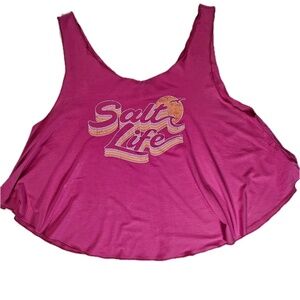 Salt Life Shirt Womens XL Pink Crop Tank Top Sleeveless‎ Beach Graphic Rayon NEW